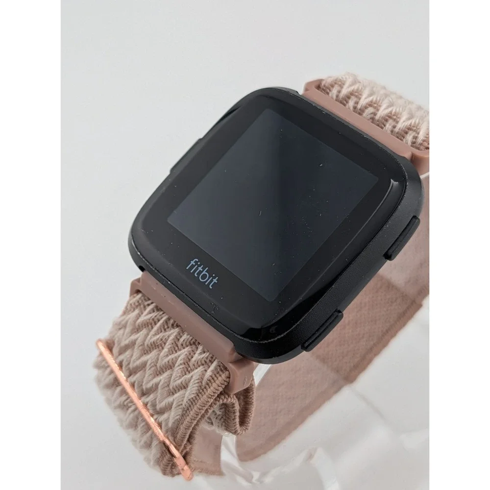 Fitbit Versa Fitness Smartwatch Black Aluminium (FB504) Nylon Stretch Band Works